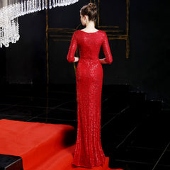 Elegant Sequin Long-Sleeve Fishtail Gown