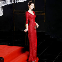 Elegant Sequin Long-Sleeve Fishtail Gown