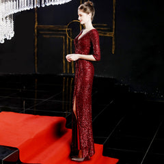 Elegant Sequin Long-Sleeve Fishtail Gown