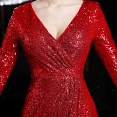 Elegant Sequin Long-Sleeve Fishtail Gown