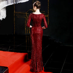 Elegant Sequin Long-Sleeve Fishtail Gown
