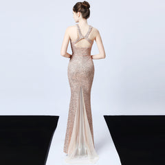 Sequined Halter Fishtail Maxi Dress