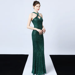 Sequined Halter Fishtail Maxi Dress