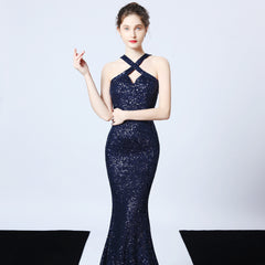 Sequined Halter Fishtail Maxi Dress