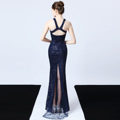 Sequined Halter Fishtail Maxi Dress