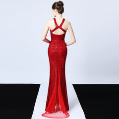 Sequined Halter Fishtail Maxi Dress