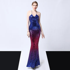 Sequined Halter Fishtail Maxi Dress