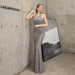 Sequined Fishtail Fringe Maxi Dress