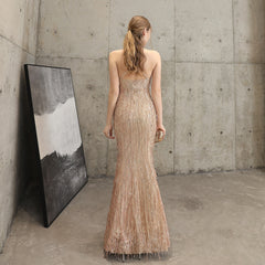 Sequined Fishtail Fringe Maxi Dress