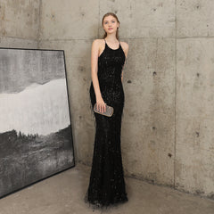 Sequined Fishtail Fringe Maxi Dress