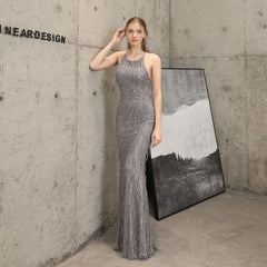 Sequined Fishtail Fringe Maxi Dress