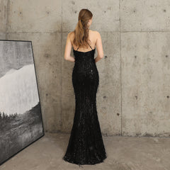 Sequined Fishtail Fringe Maxi Dress