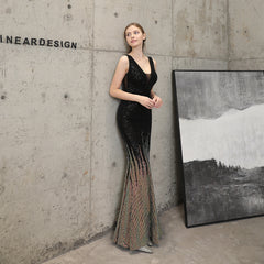 Ombre Sequined Fishtail Maxi Dress