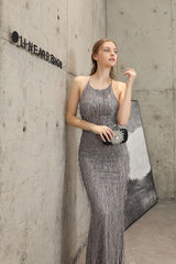 Sequined Fishtail Fringe Maxi Dress