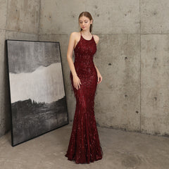 Sequined Fishtail Fringe Maxi Dress