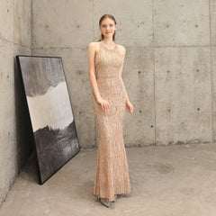 Sequined Fishtail Fringe Maxi Dress