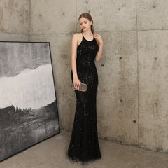 Sequined Fishtail Fringe Maxi Dress