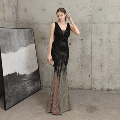 Ombre Sequined Fishtail Maxi Dress