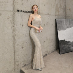 Sequined Fishtail Fringe Maxi Dress