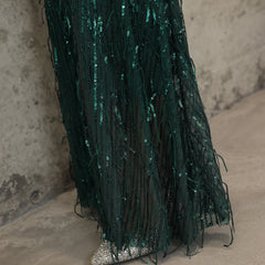 Sequined Fishtail Fringe Maxi Dress