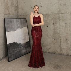 Sequined Fishtail Fringe Maxi Dress