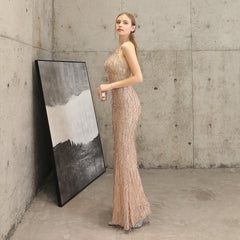 Sequined Fishtail Fringe Maxi Dress