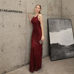 Sequined Fishtail Fringe Maxi Dress