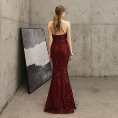 Sequined Fishtail Fringe Maxi Dress