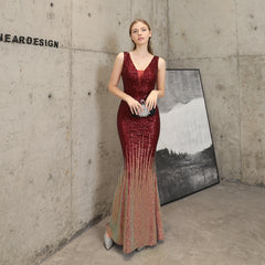 Ombre Sequined Fishtail Maxi Dress