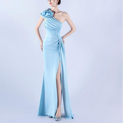 One-Shoulder Beaded Rhinestone Maxi Dress