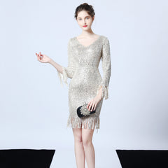 Sequin Fringe Fishtail Dress