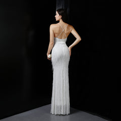 Sequined Fishtail Fringe Maxi Dress