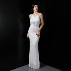 Sequined Fishtail Fringe Maxi Dress