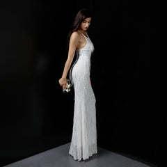 Sequined Fishtail Fringe Maxi Dress