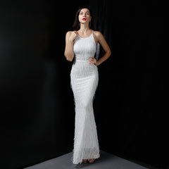 Sequined Fishtail Fringe Maxi Dress