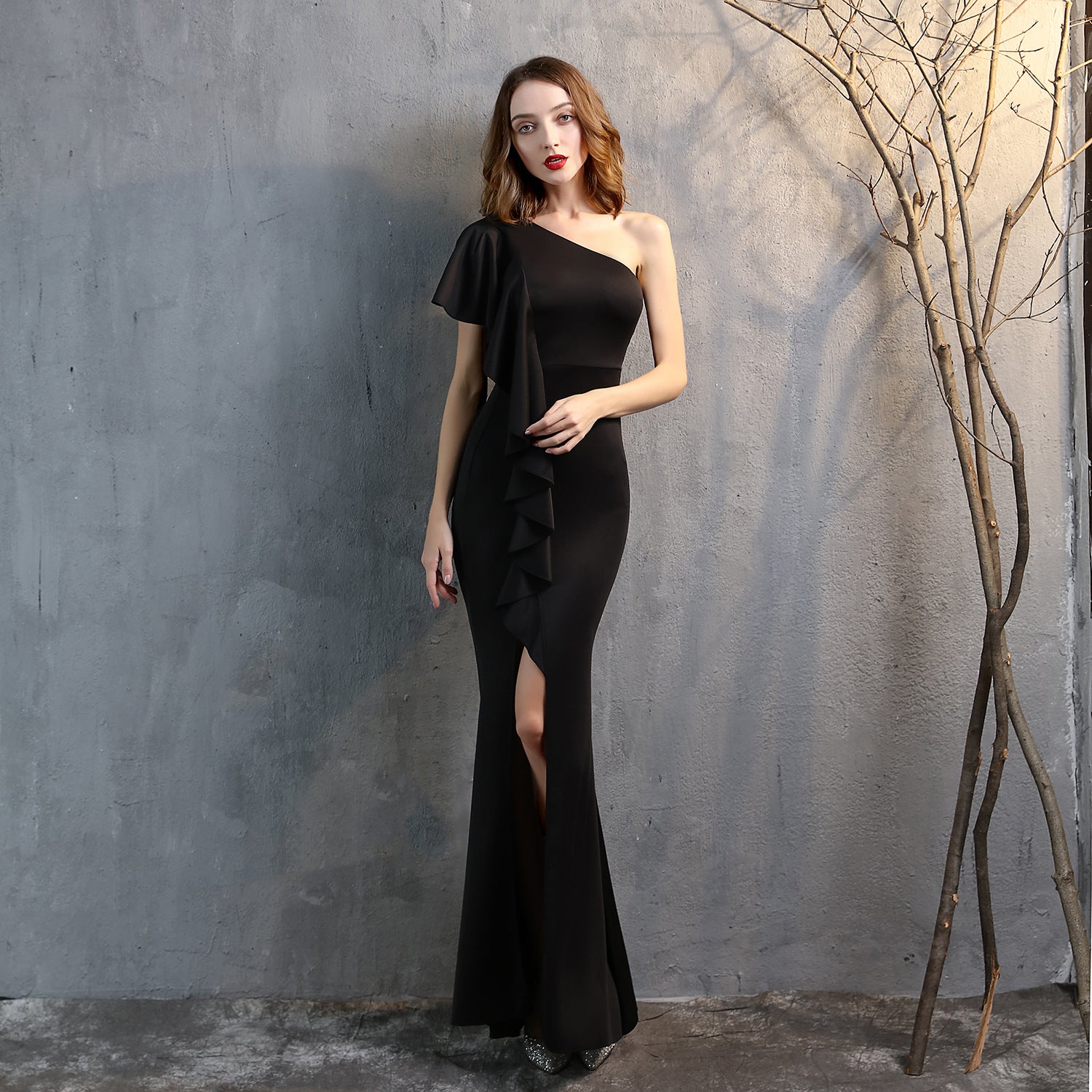 Asymmetric One-Shoulder Maxi Dress