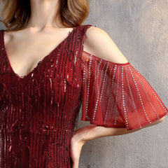 V-Neck Sequined Fringe Dress