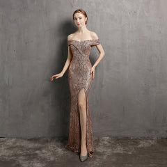 Off-Shoulder Sequined Asymmetric Maxi Dress