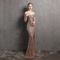 Off-Shoulder Sequined Asymmetric Maxi Dress