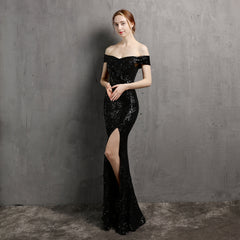 Off-Shoulder Sequined Asymmetric Maxi Dress