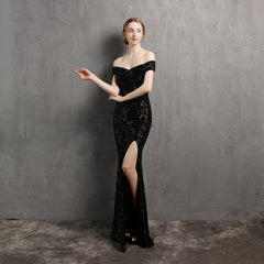 Off-Shoulder Sequined Asymmetric Maxi Dress