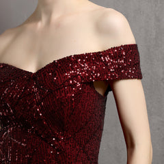 Off-Shoulder Sequined Asymmetric Maxi Dress