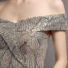 Off-Shoulder Sequined Asymmetric Maxi Dress