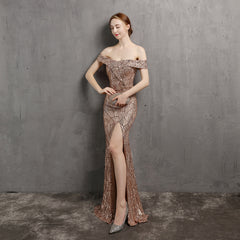 Off-Shoulder Sequined Asymmetric Maxi Dress