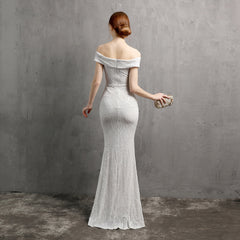 Off-Shoulder Sequined Asymmetric Maxi Dress