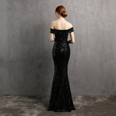 Off-Shoulder Sequined Asymmetric Maxi Dress