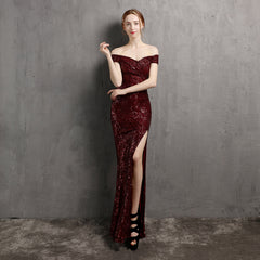 Off-Shoulder Sequined Asymmetric Maxi Dress