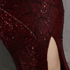 Off-Shoulder Sequined Asymmetric Maxi Dress