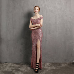 Off-Shoulder Sequined Asymmetric Maxi Dress