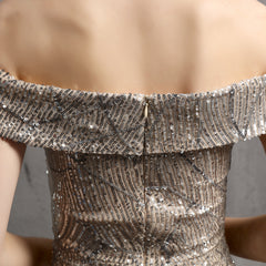 Off-Shoulder Sequined Asymmetric Maxi Dress